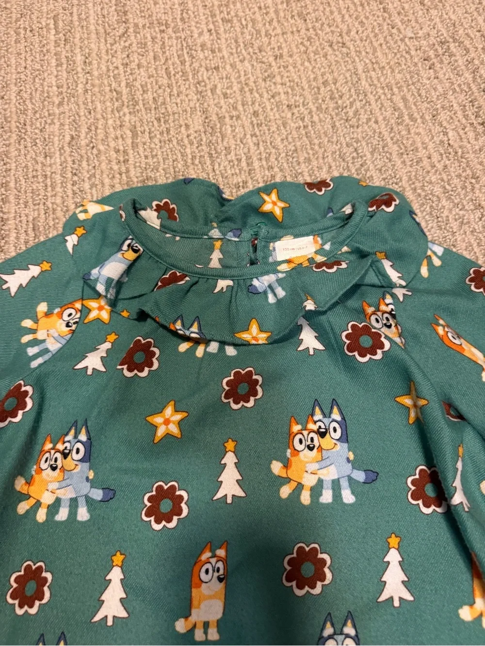 Hanna Andersson Green Bluey-Style Ruffle Collar Nightgown